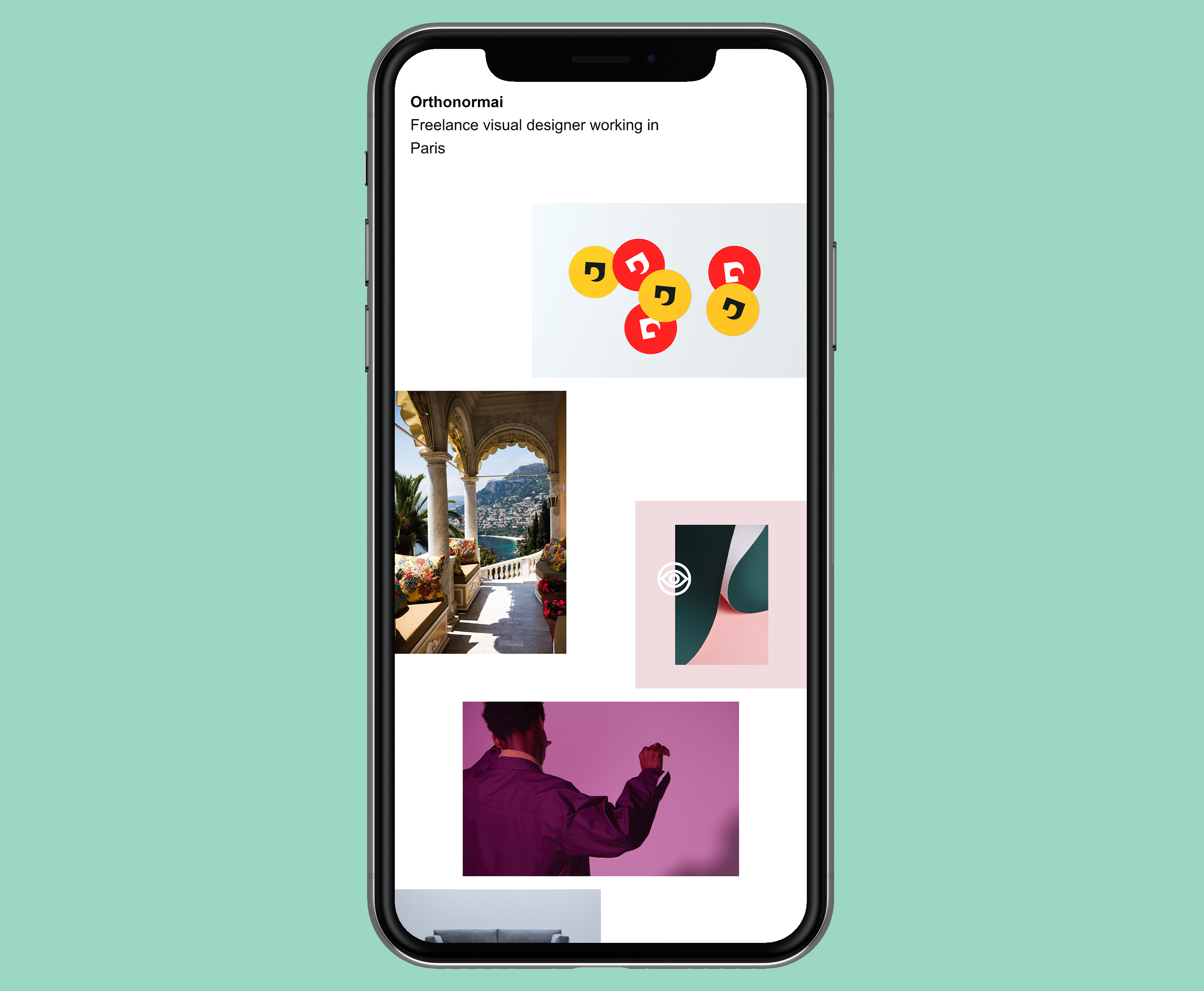 Orthonormai: Website portfolio for a UI/UX designer and art director, built with a lightweight animated frontend.