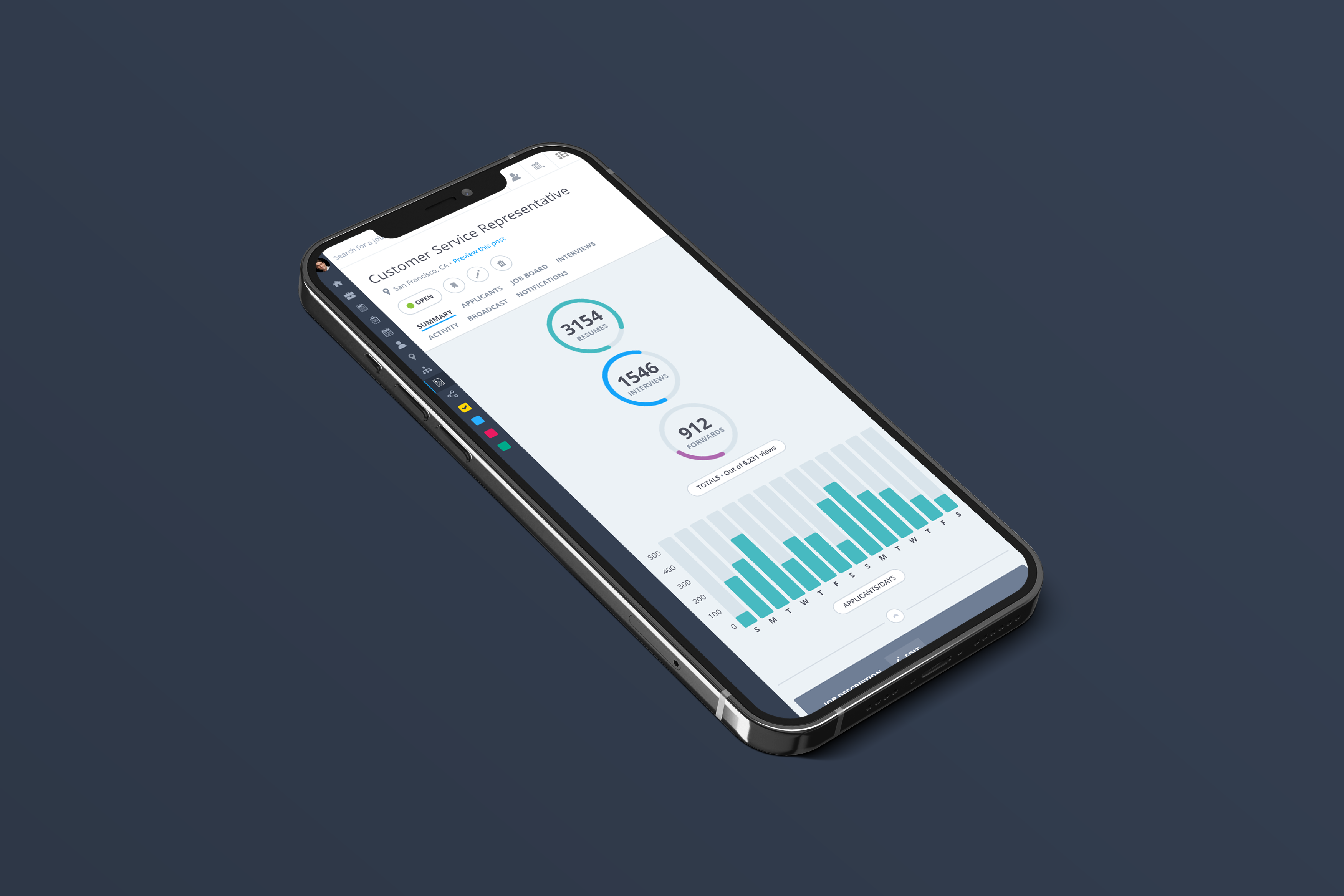 Job dashboard: Frontend integration of a recruitment dashboard designed to review and manage candidates.